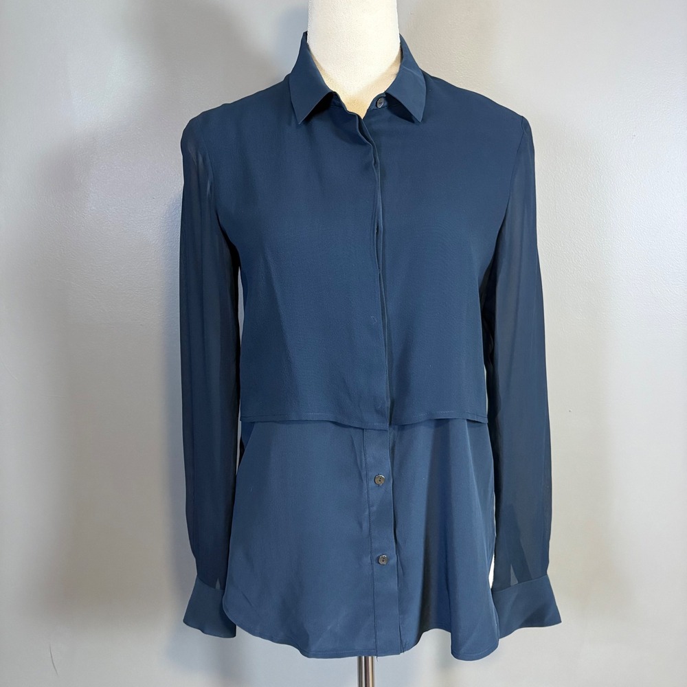 BROCHU WALKER Silk Chiffon Sheer Button Up Shirt Top XS‎ Quiet Luxury Old Money